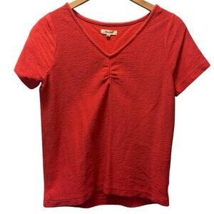 Madewell Womens Bright Red Ruched-Front V-Neck Short Sleeve Tee Shirt Size XXS